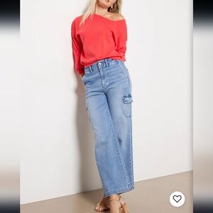 Line And Dot Off Shoulder Sweater In Red Size Xs